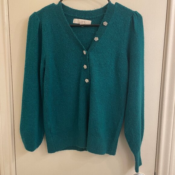 LOFT Jeweled Button Henley Sweater X - Picture 3 of 6